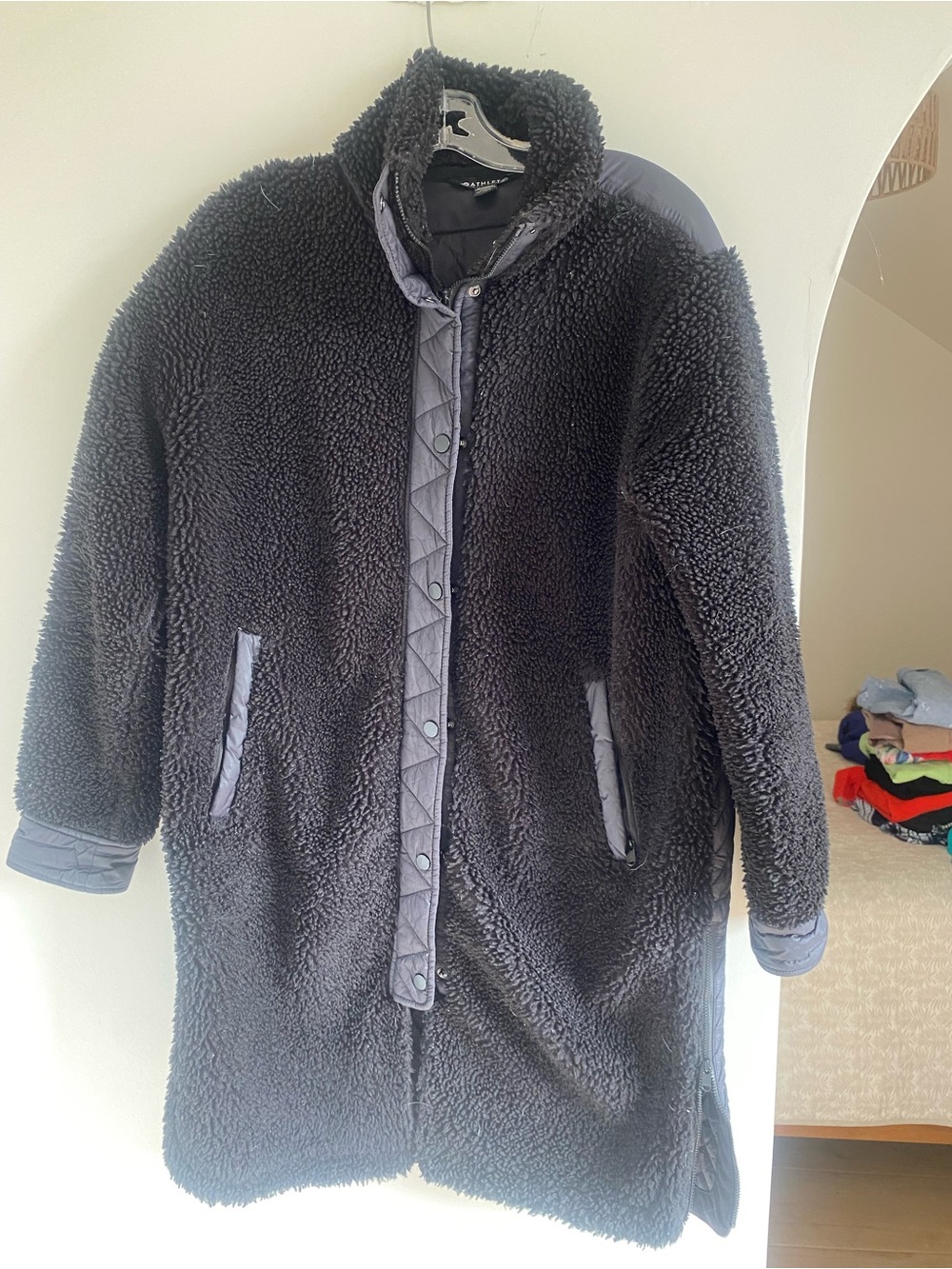Athleta Women's Black Sherpa Coat with Quilted Trim